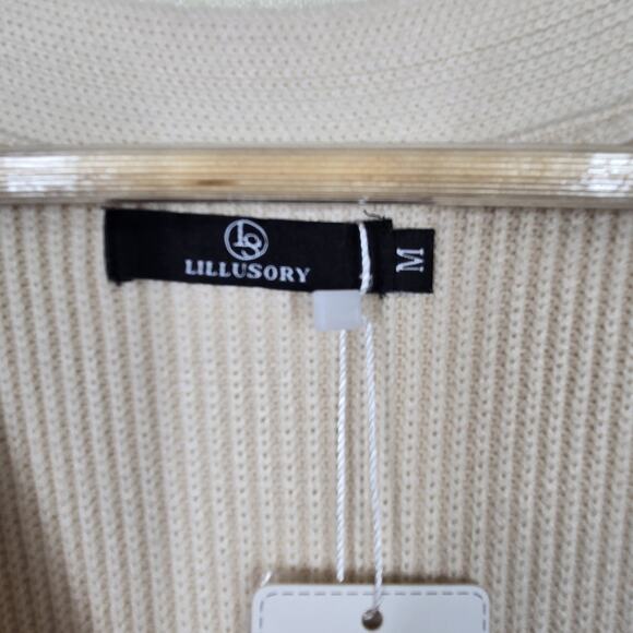 Lillusory Cardigan Sweater sz M Beige Sand Chunky Knit Long Sleeve Preppy - Picture 7 of 12